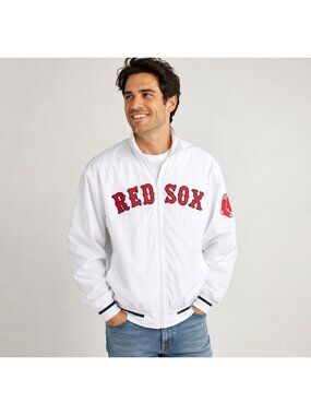 Stitches Boston Red Sox Zip Up Jacket Men XL White MLB Varsity game day outfit